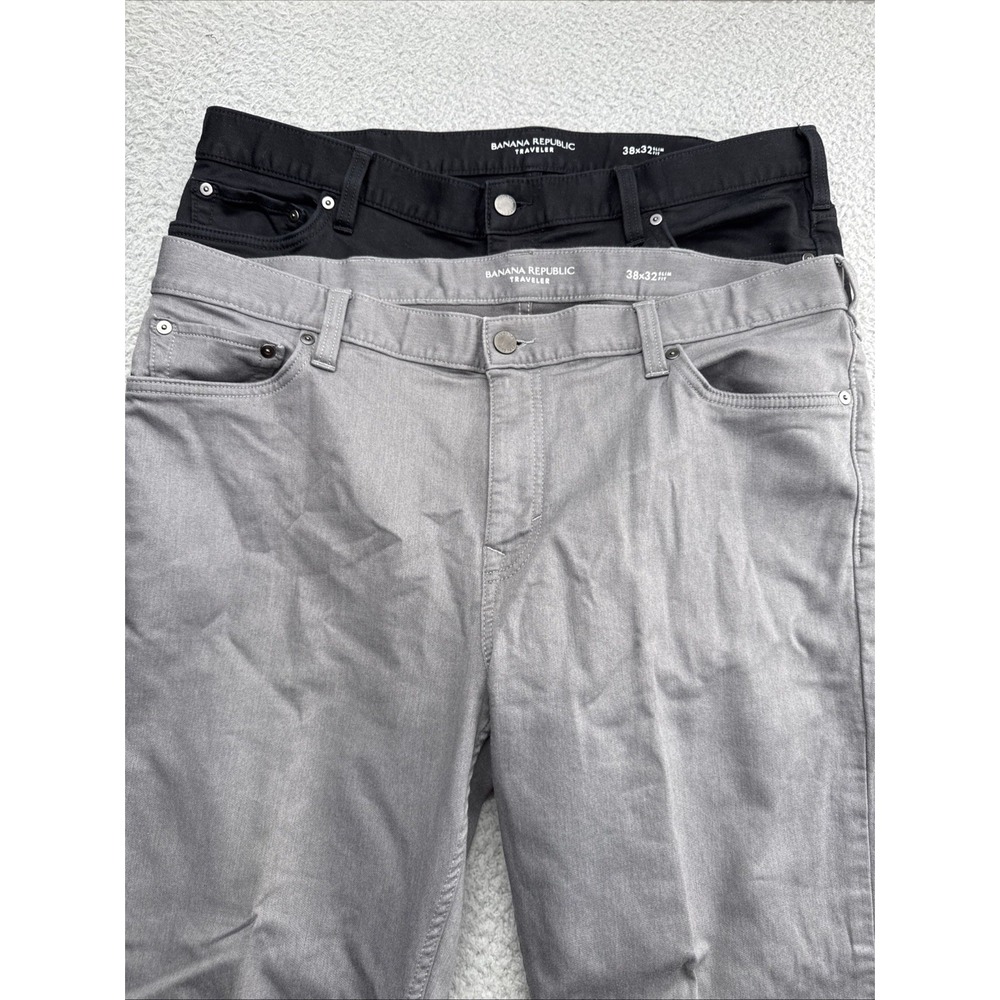2 Banana Republic Traveler Pants Mens 38x32 Slim Fit Black Chino Stretch 488420
